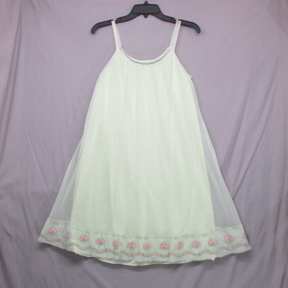 Sheer‎ Layer Mini Dress Lined Floral Embroidered Green Women Size | S